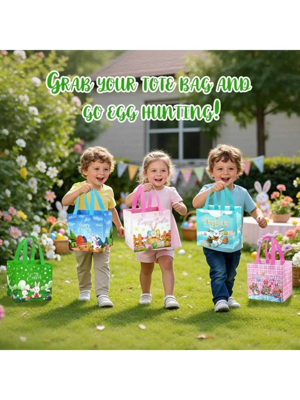 24 Pack Large Easter Gift Bags with Handles - Reusable Egg Hunt Baskets & Party